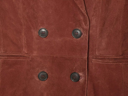 Vintage Women's Suede Texture Slim Blazer 2026 Autumn Double Breasted Lapel Suit Jacket Female Elegant Office Coat Outerwear