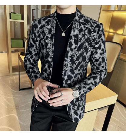 Jacquard Denim Korean Slim Fit Suit Coats 2025 New High Qualitys Fashion Men Slim Fit Business Formal Social Suit Jacket 4XL-M