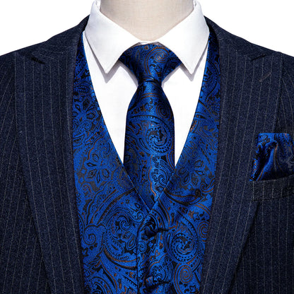Men's Jacquard Floral V-Neck Suit Vest & Matching Tie Set, Formal Fit Waistcoat for Wedding, Prom, Business Party