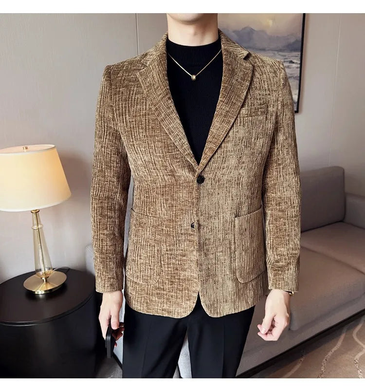 2025 Winter Chenier Thick Suit Jacket for Men Korean Slim Fit Casual Business Men Blazers Wedding Groom Office Social Dress Coat