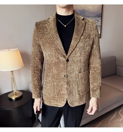 2025 Winter Chenier Thick Suit Jacket for Men Korean Slim Fit Casual Business Men Blazers Wedding Groom Office Social Dress Coat