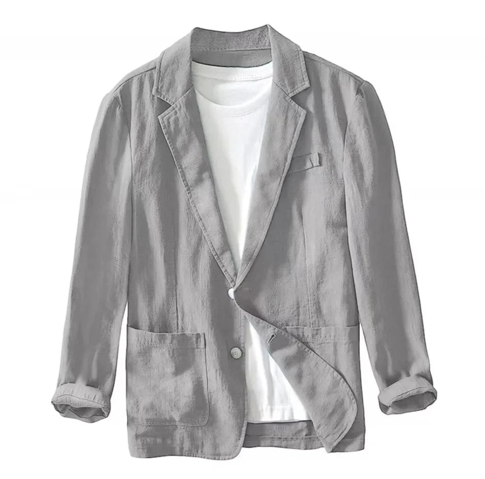 Cotton and Linen Blazer Men's Fashionable Business Casual Outdoor Versatile Travel Lightweight Loose-fitting Retro Style Blazer