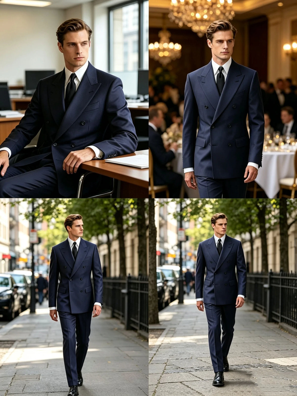 2 Piece Navy Blue Wedding Men Suits Slim Fit Peak Lapel Double Breasted Blazer Pants Formal Business Groom Tuxedo Men Clothes
