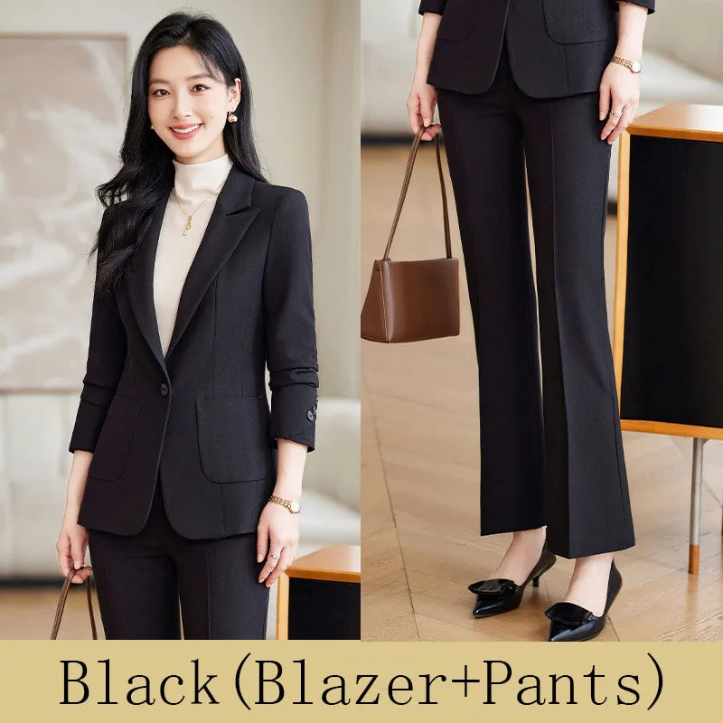 Brown Suits Women 2024 New Autumn High End Fashion Temperament Business Slim Blazer And Pants Sets Office Lady Work Wear