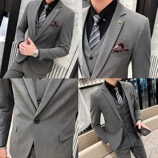 Men's Slim Fit Suit Set Single Breasted Formal Blazer Vest Pants for Wedding and Party