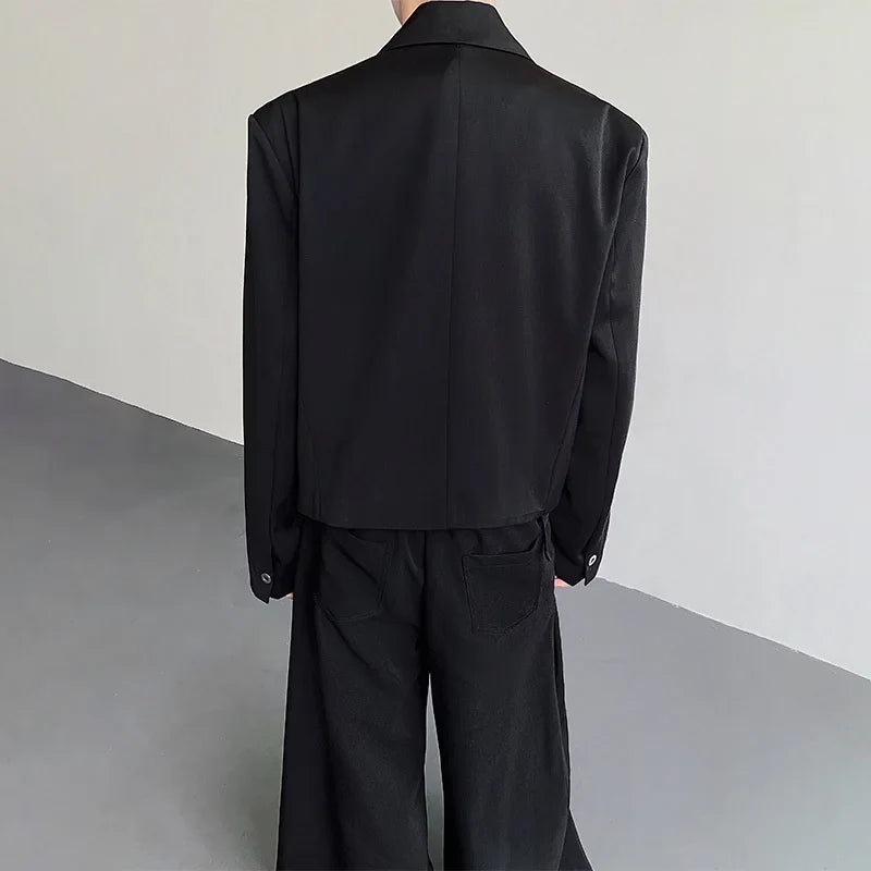 Fashion Korean Elegant Metal Buckle Placket Loose Blazer Coat Men 2025 New Solid Color Trendy Casual Male Clothes JY3447