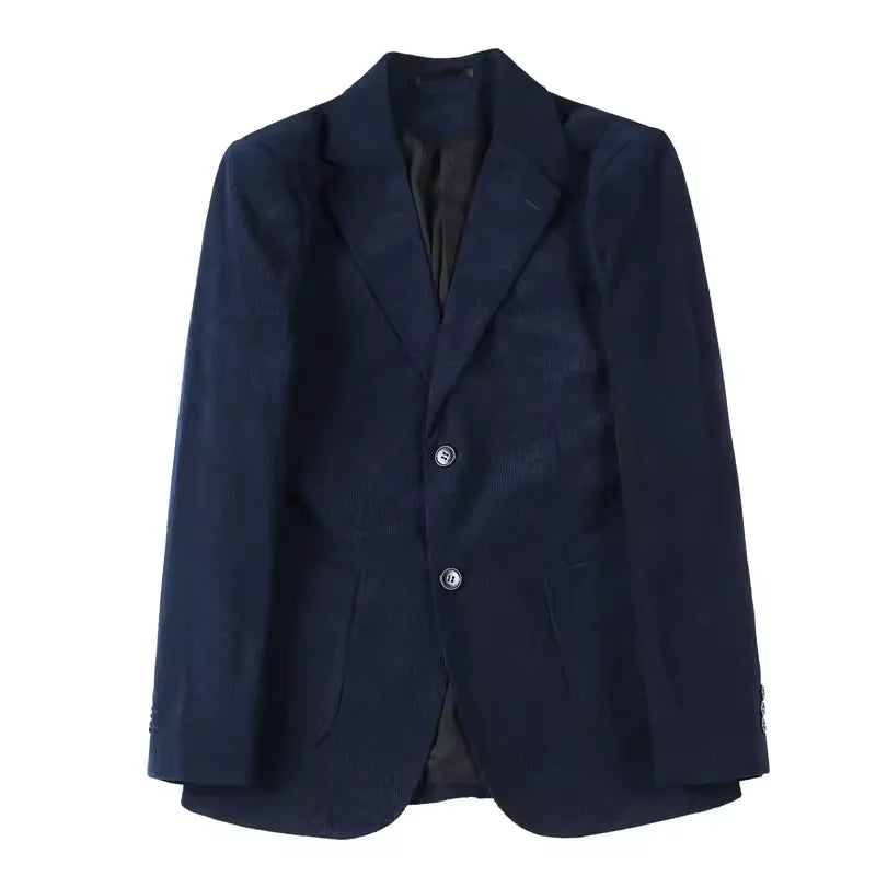 Men's Slim Fit Striped Corduroy Blazer – Smart Casual Single Breasted Suit Jacket