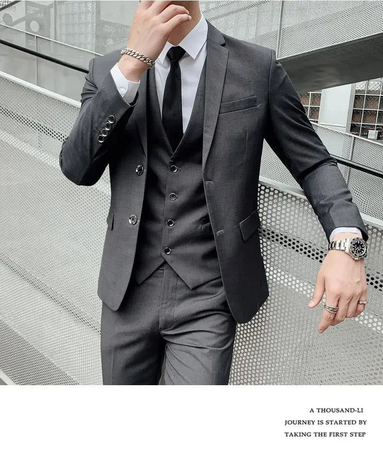 Men's Three-Piece Slim Fit Suit | Blazer, Waistcoat & Trousers for Formal and Business Occasions