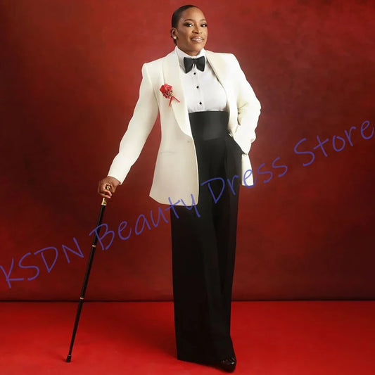 2 Piece Cream White Single Breasted Women's Suits Slim Fit for Formal Wedding Outfit Shawl Lapel Business & Wedding Guest Set