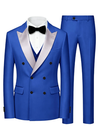 Men's Double Breasted 3 Piece Suit – Slim Fit Tuxedo Set for Weddings & Formal Events