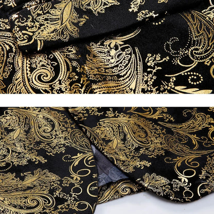 Men's Suit Jacket Black Gold Floral Applique Single Button for Wedding Party Performance
