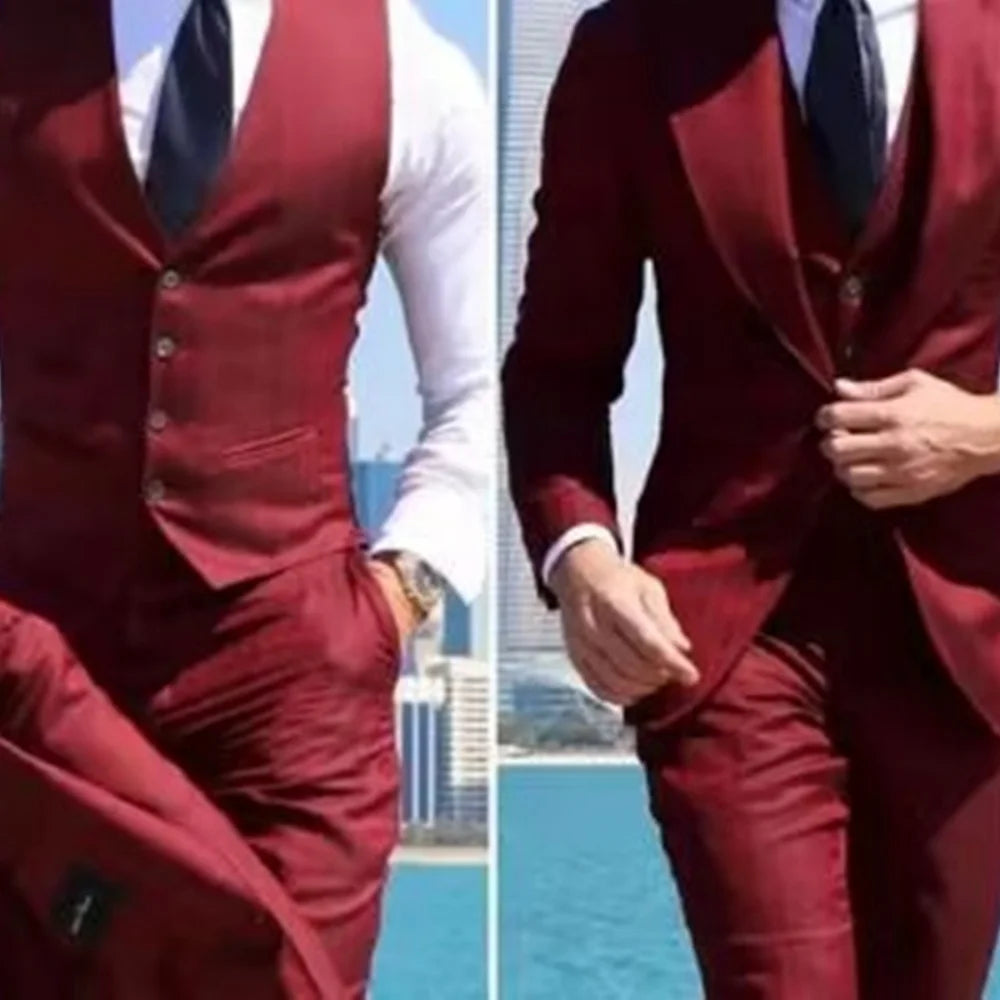 Fashion Business Suits for Wedding Party Groom 3PCS Men's Formal Tuxedo Set with Peaked Lapel Blazer Vest Pants