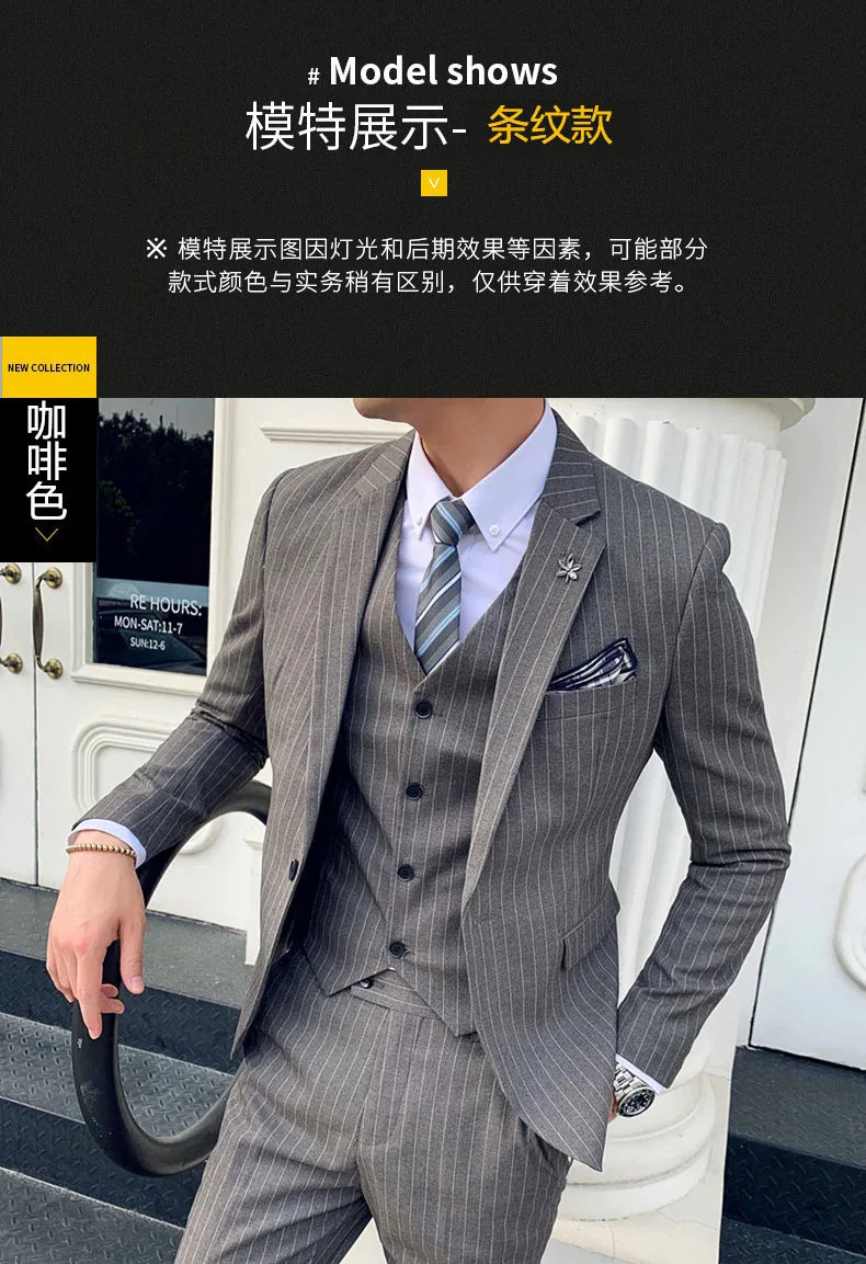 Men's 3-Piece Formal Suit Slim Fit Blazer Vest Pants for Wedding Business Smart Casual