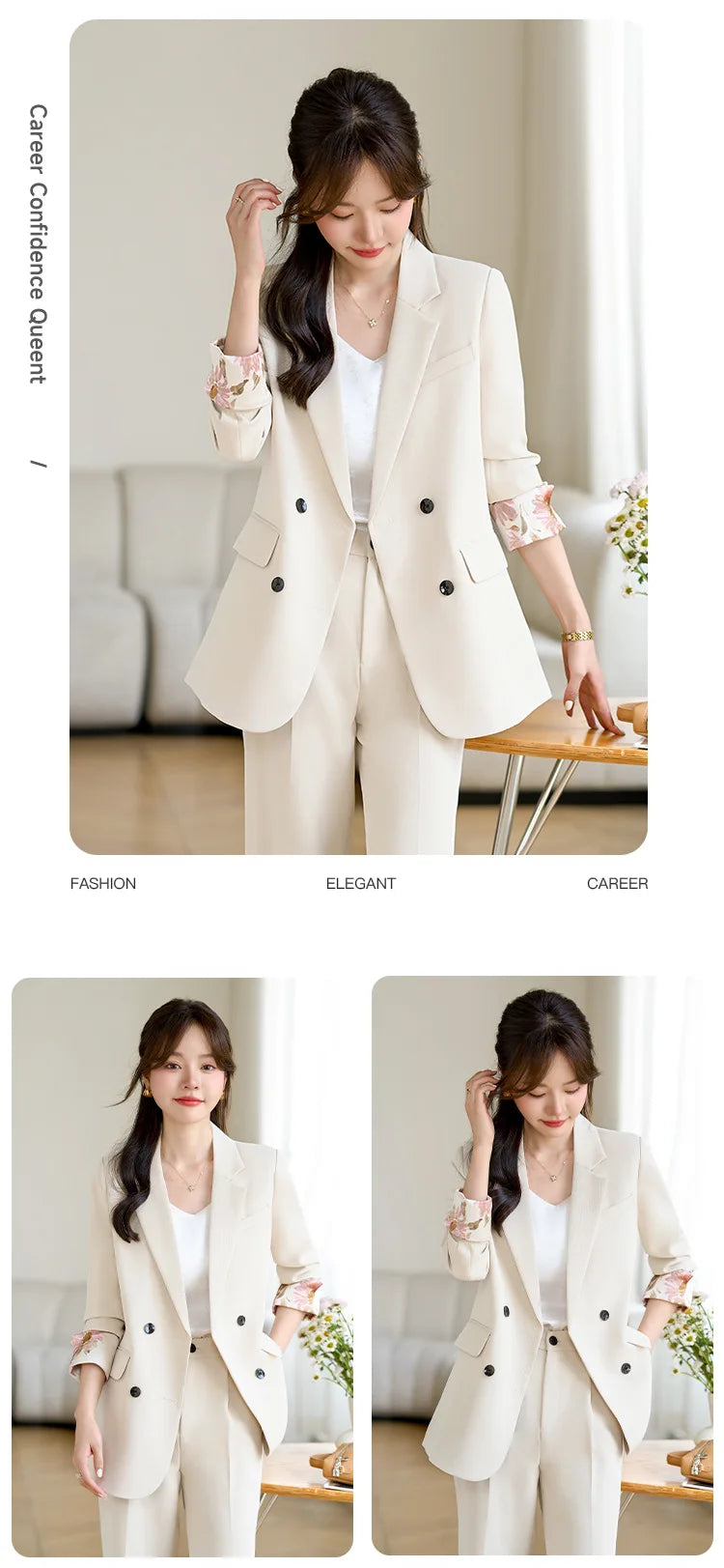 Fashion Elegant Solid Women Blazer Pantsuit Casual Vintage Chic Suit Jackets Wide Leg Pants 2 Pieces Set Female Outfits