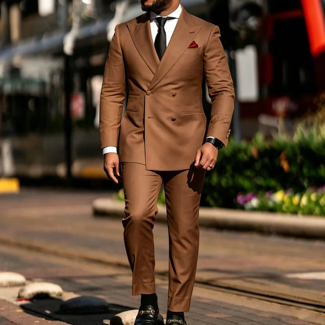 Men Suit Yellow 2 Pieces Double Breasted Solid With Lapel For Wedding Groom Banquet Party Prom Business Work Office Jacket Pants
