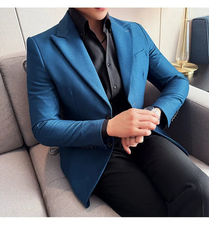 High-end Shiny Business Casual Suit Jacket Men British Style Slim Fit Office Work Men Blazers Wedding Groom Dress Coats 2025