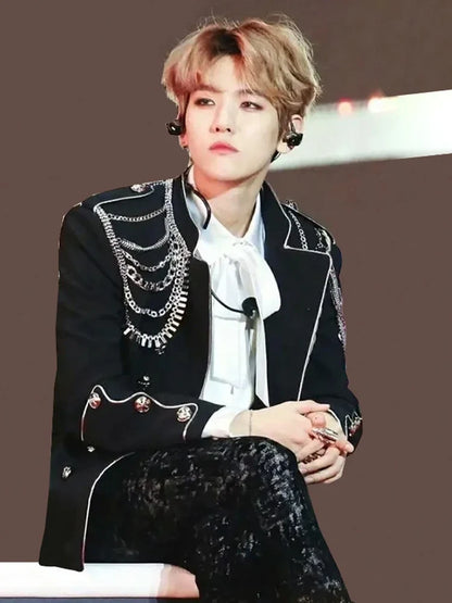 Men's Punk Style Court Jacket with Epaulet Metal Tassel Blazer for Nightclub Singer Dancer Performance Outerwear Stage Wear