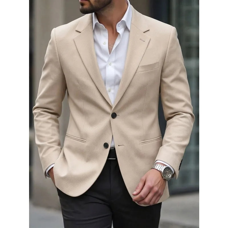 Man Blazer Korean Slim Simple Solid Color Turn Down Collar Male Suit Outerwear Business Casual Long Sleeeve Men Coat