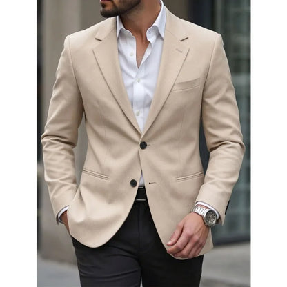 Man Blazer Korean Slim Simple Solid Color Turn Down Collar Male Suit Outerwear Business Casual Long Sleeeve Men Coat