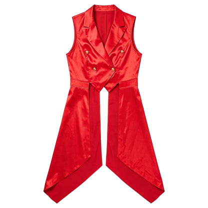 Women's Sleeveless Vests Satin Renaissance Victorian Costume Femme Tuxedo Waistcoat Vest Tailcoat Top Halloween Gothic Outfit
