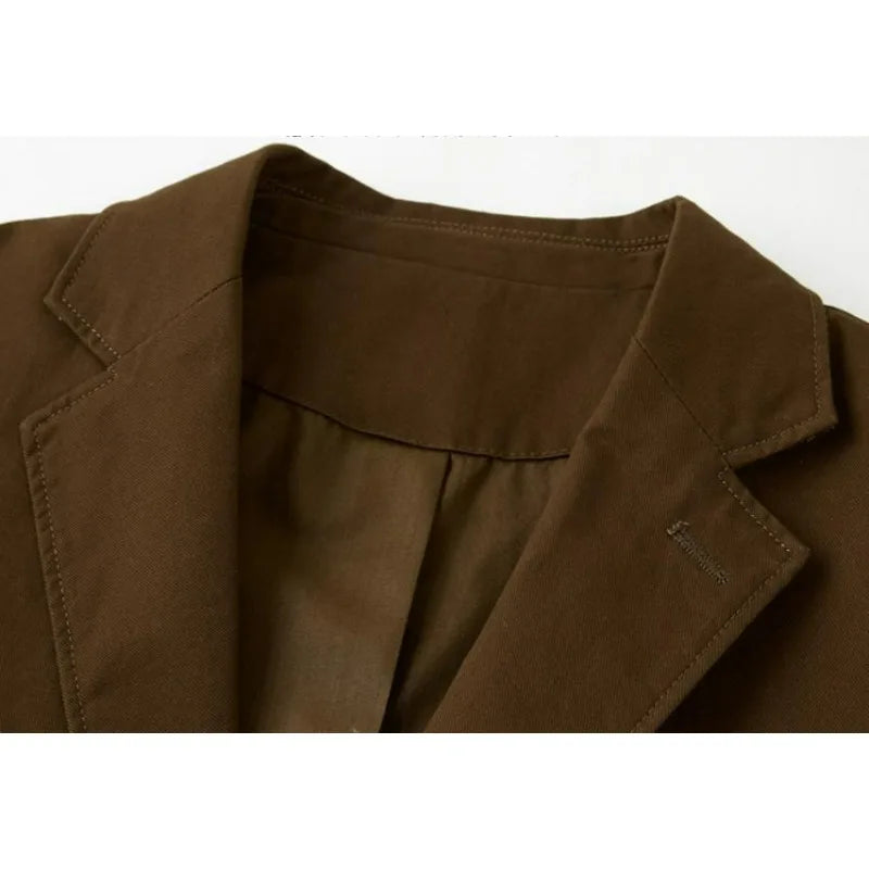 KIDWHXR Blazer Men Loose Turn Down Collar Single-breasted Male Outerwear Retro Business Casual Long Sleeve Pocket Man Suit Coat