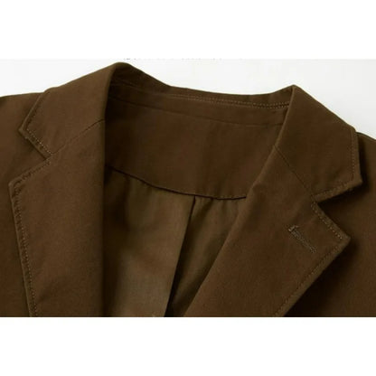KIDWHXR Blazer Men Loose Turn Down Collar Single-breasted Male Outerwear Retro Business Casual Long Sleeve Pocket Man Suit Coat