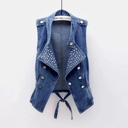 2025 Femme Cowboy Vest Outwear Spring Women Fashion Large Size 5XL Denim Waistcoat Coat Ladies Double-breasted Sleeveless Jacket