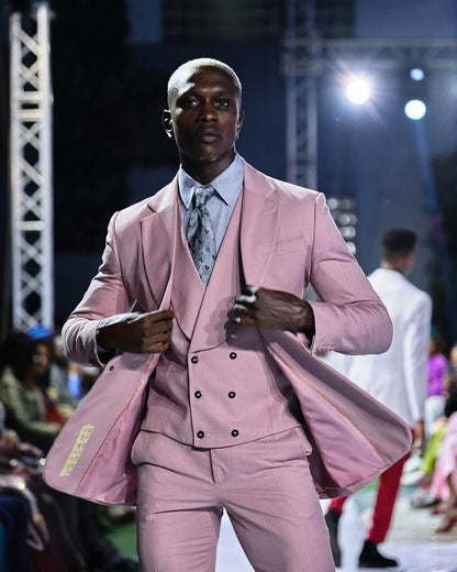 Pink Men's Suit 3 Pieces Blazer Vest Pants One Button Peaked Lapel Formal Wear Wedding Groom Formal Tailored Costume Homme