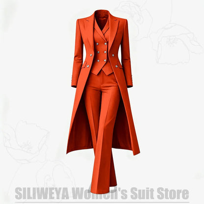 Women's Suit 3 Piece Double Breasted Long Coat Vest Pants Elegant Formal Business Wear Luxury Wedding Party Prom Outfit 2026