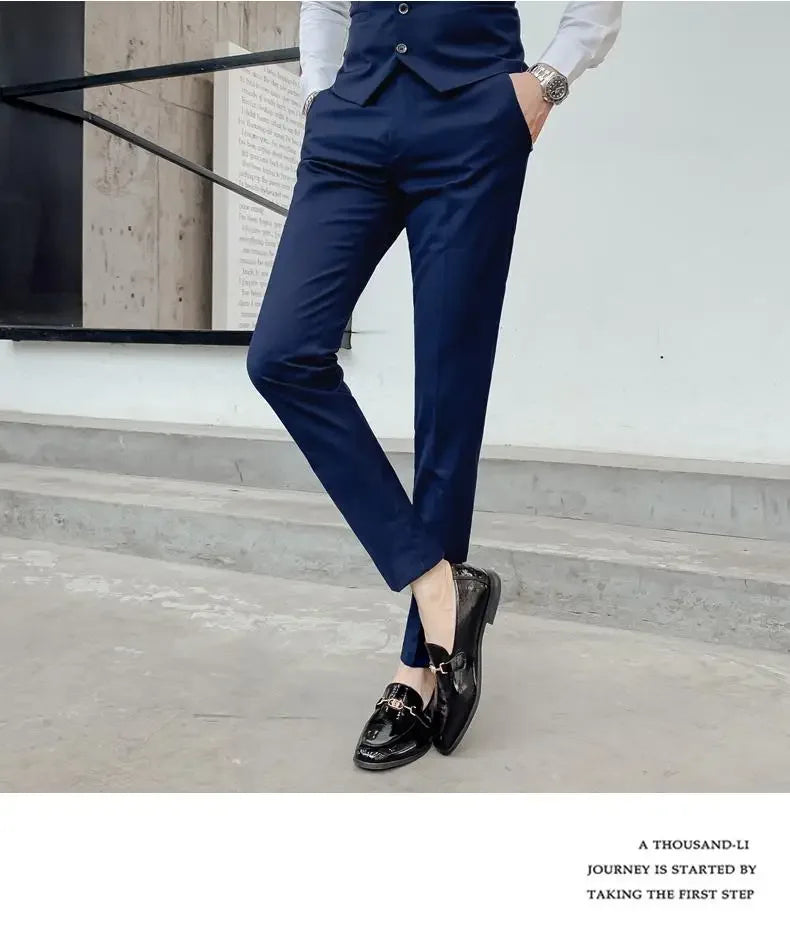 Men's Solid Color 3-Piece Suit – Slim Fit Blazer, Waistcoat & Trousers for Business, Dinner & Formal Occasions