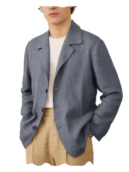 Blazer Men Linen Cotton Single Breasted Classic Fit Lightweight Summer Sport Coat for Beach and Casual Wear