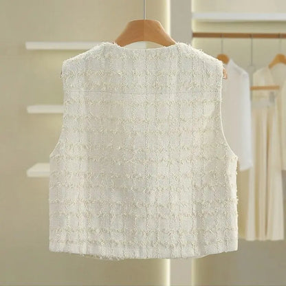 Women Small Fragrance Vest New Spring Autumn Tweed Vest Coat Sleeveless Short Jacket Female Casual Tops Waistcoat Chaleco Mujer