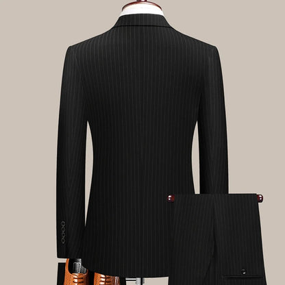 Men Suit Gray 2 Pieces Grid Stripe Double Button With Lapel For Wedding Birthday Business Banquet Work Daily Jacket And Pants