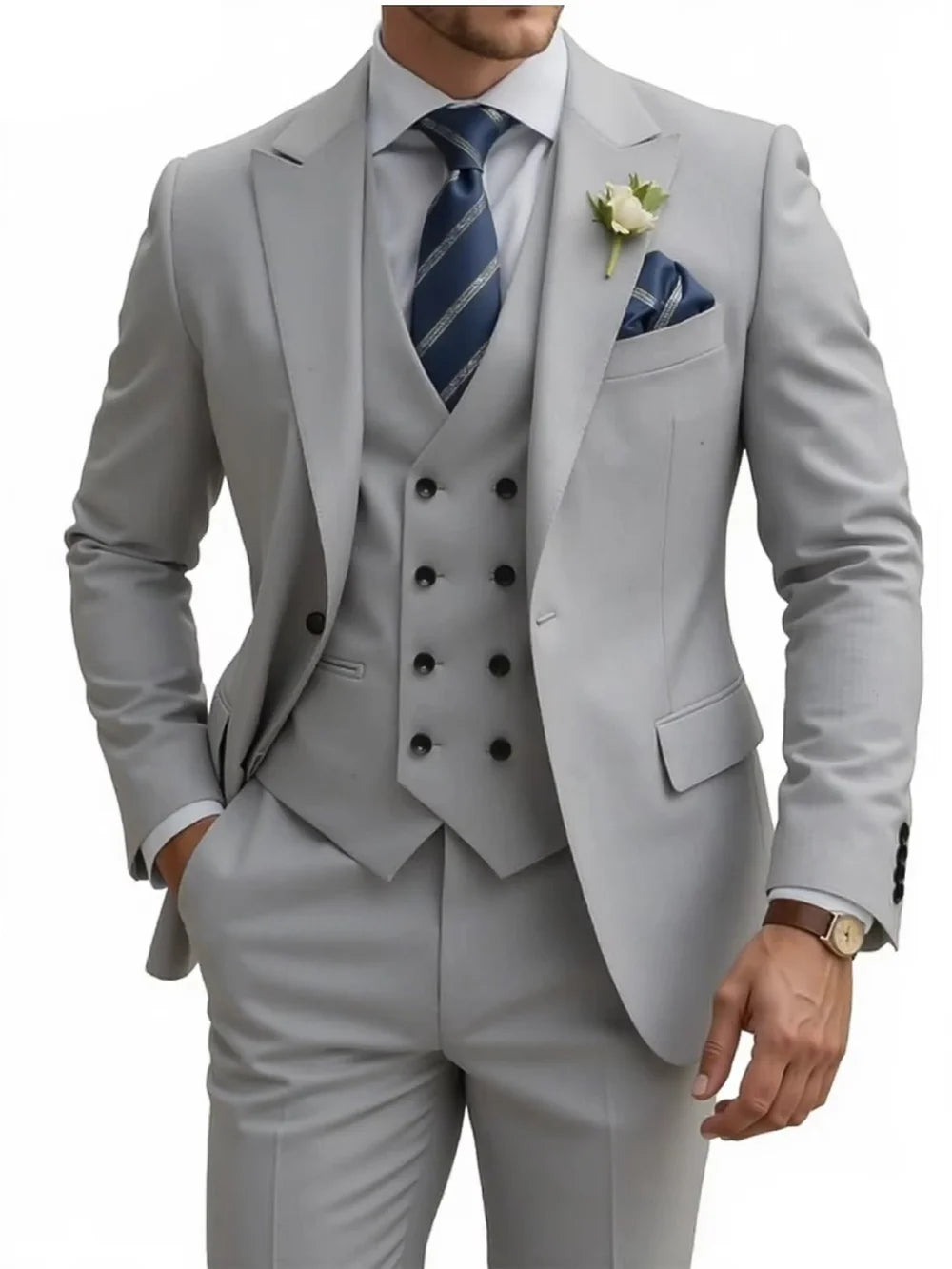 New Premium Solid Suit Set 3 Pieces Banquet Party Wear Handsome Peak Lapel Slim Fit Suits Wedding Groom Sets Plus Size Tuxedo