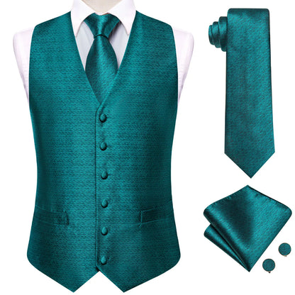 Men's Vest Matching Tie Set – Teal Textured Formal Waistcoat for Weddings and Business Events