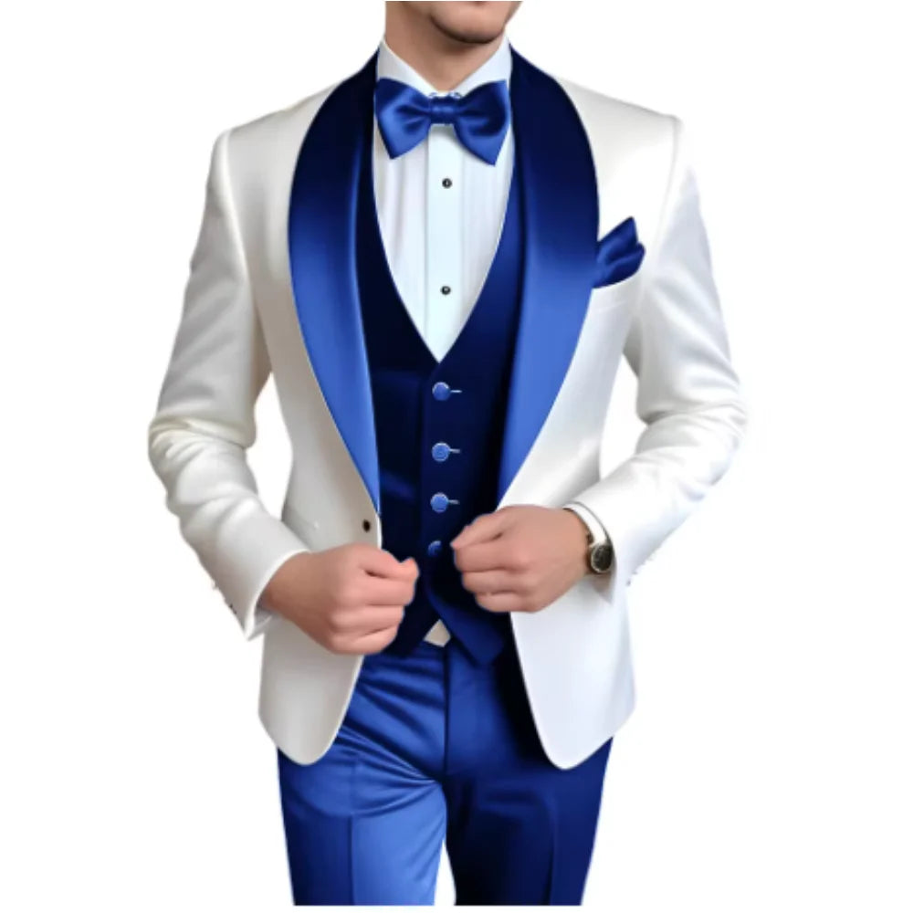 Men's 3-Piece Suit with Scarf Lapel — Single-Breasted Tuxedo for Weddings & Formal Events