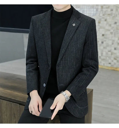 M-8XL Blazer Men's Business Gentleman Korean Wedding Fashion Trend, Slim Fit, Versatile, High-end Casual, Woolen Blazer