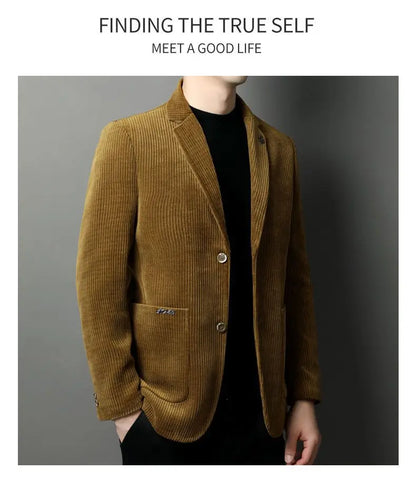 Men's High-Quality Corduroy Coat Autumn Winter Thick Velvet Casual Suit Jacket Handsome Ruffian Business Top Trend