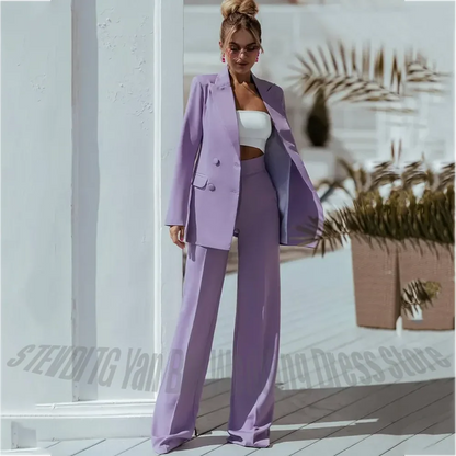 New Arrival Hot Sale Women Suits Jacket Pants Solid Color Classic Fit Double Breasted Blazer Set Office Lady Formal Party Outfit