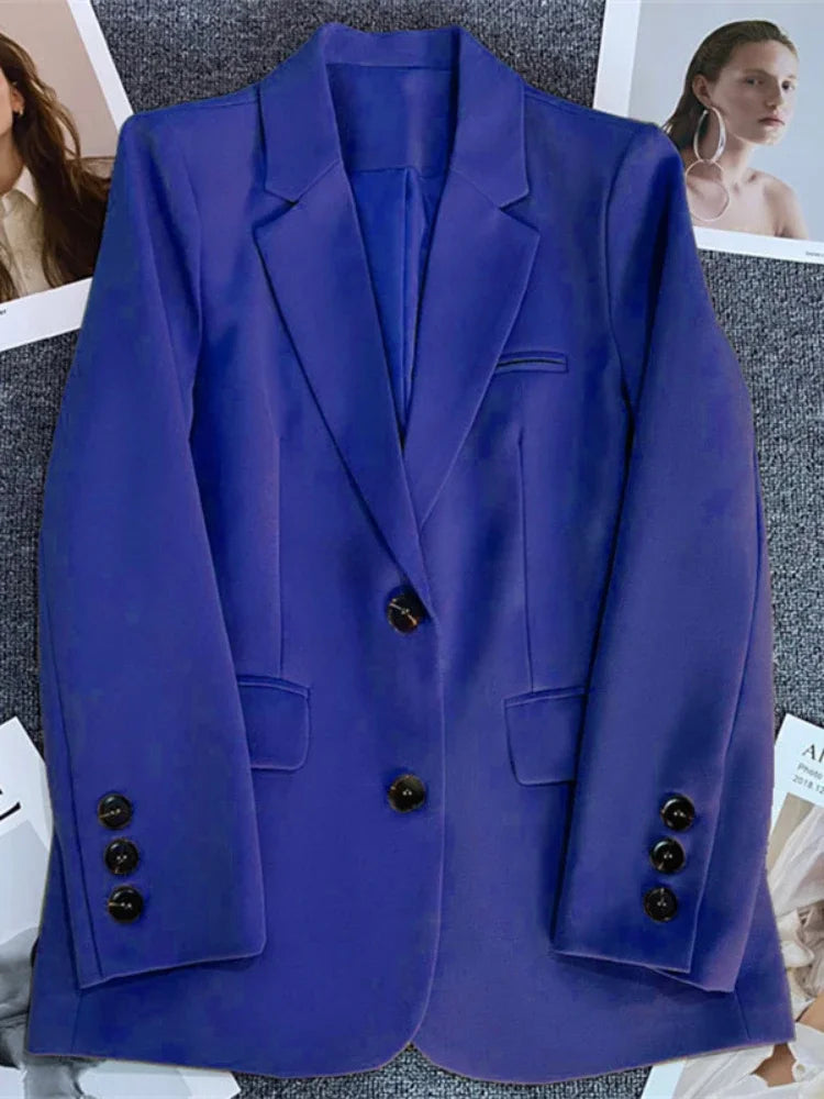 Single Breasted Blazer for Women Slim Fit Office Monochrome Long Sleeve Leisure Coats Korean Fashion Spring Autumn New