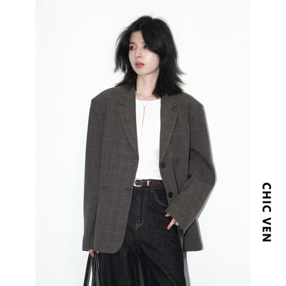 New Women Blazers Single-breasted Loose Casual Retro Striped Office Ladies Suit Jacket Female Coat Spring Autumn 2026