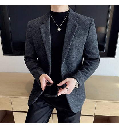 High Qualitys Thickened Wool Suit Jacket Autumn Winter New Luxury Solid Color Formal Men Business Slim Fit Social Party Tuxedo