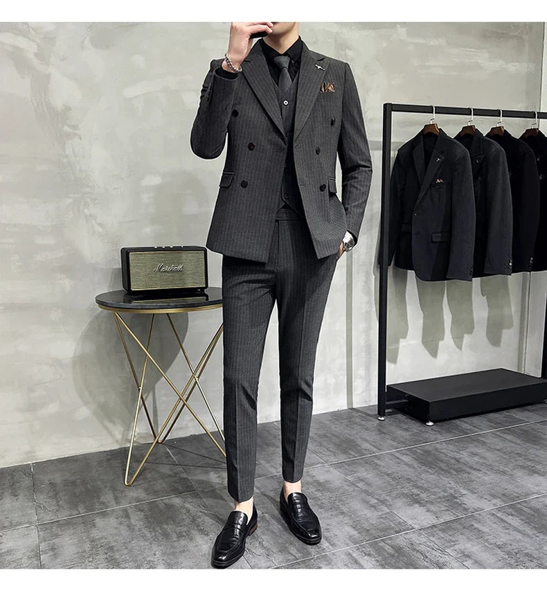 Men's Slim Fit Wedding Suit Set – Blazer, Vest & Pants for Groom & Business Formal