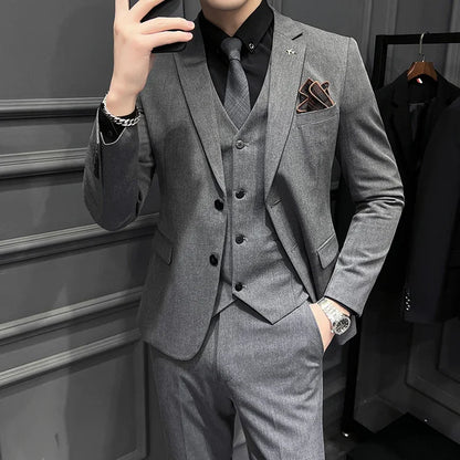 Men's Slim Fit 3-Piece Suit – Solid Color, Smart Casual & Wedding