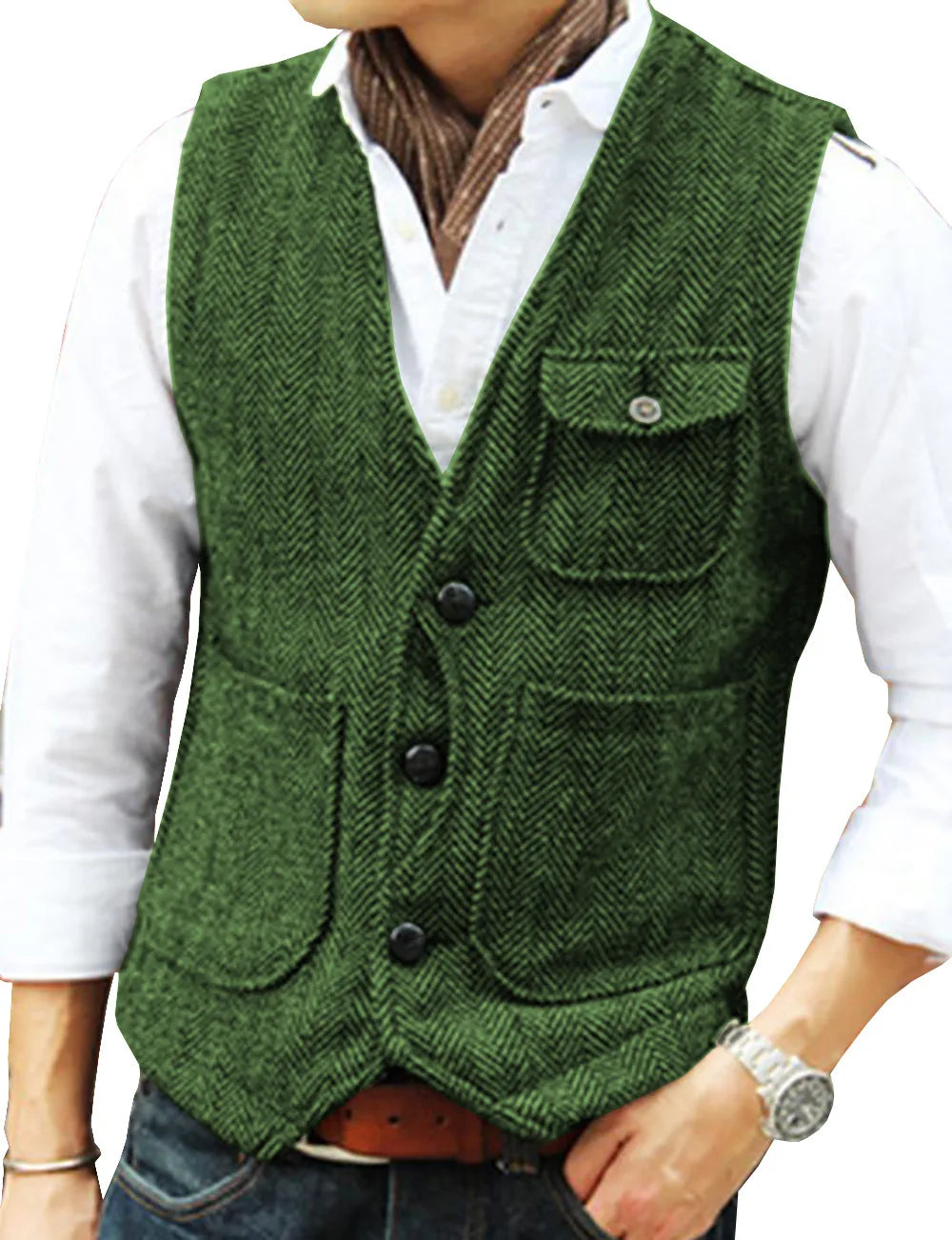 Men's Suit Vest Single Breasted Herringbone Smart Casual Wedding Business Waistcoat