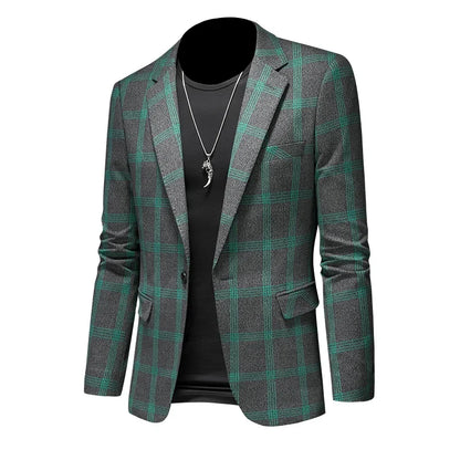 2025 Slim Fit Men's Casual Suit Handsome Fashion Plaid Blazer Polyester Business Wedding High-Quality Male Attire