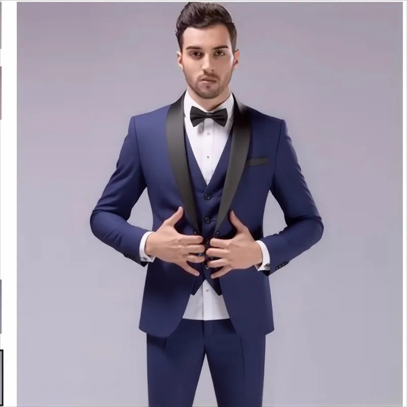 Costume 3 pièces de smoking multi-couleurs pour homme, revers châle noir, coupe ajustée, tenue formelle pour mariage, bal de promo et banquet