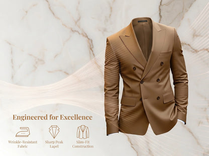 Plus Size Men Suits,Men's Luxury Brown Double Breasted Suit Jacket, Wedding & Event Formal Blazer