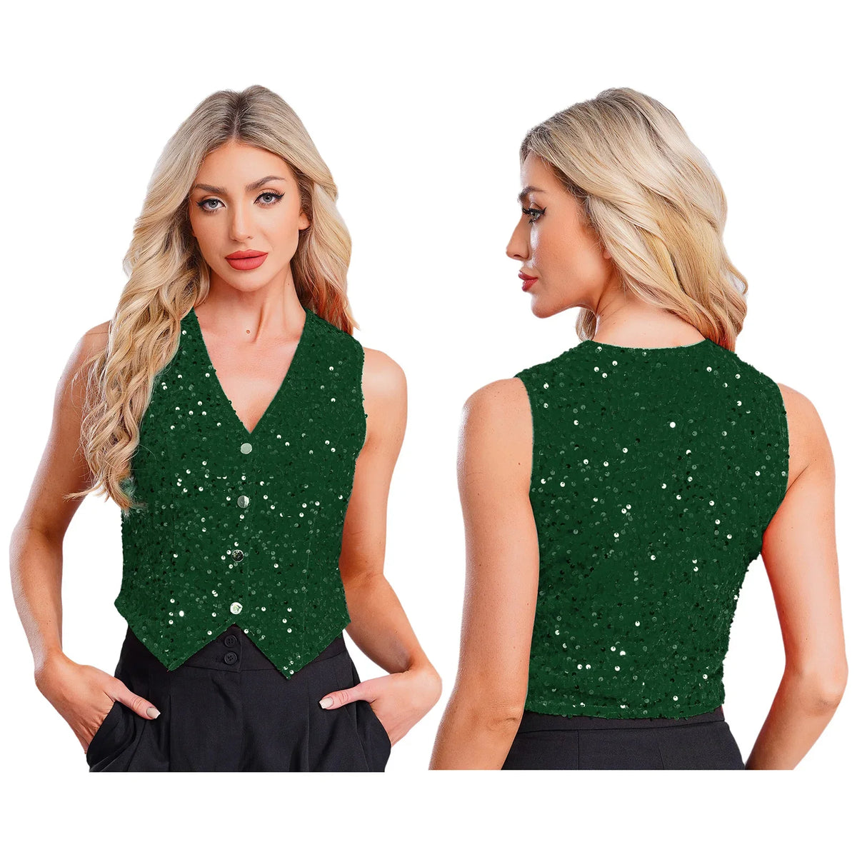 Vests for Women Fashion Waistcoat V-neck Sleeveless Vest Music Festival Sequin Party Tops Cocktail Party Nightclub Disco Outfit
