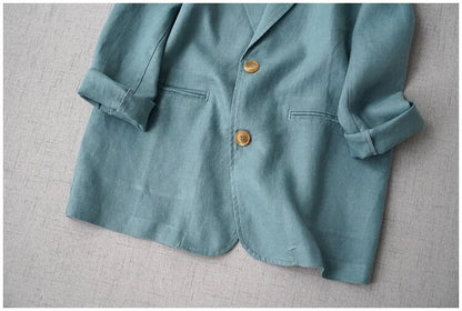 Elegant Long Sleeve Women's Linen Suit Jacket Thin Outerwear New Spring Fashion Ladies' Classic Versatile Pure Cotton Blend